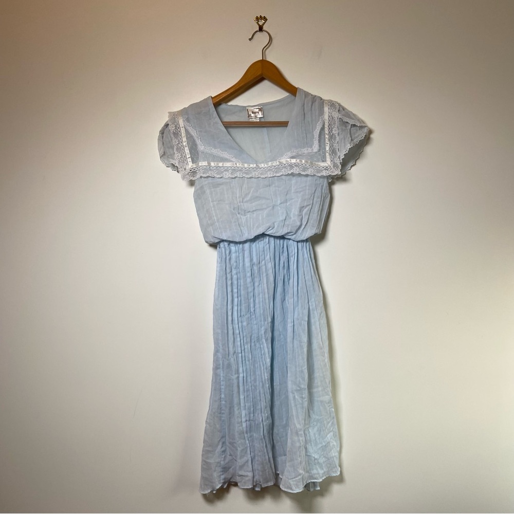 Vintage Savvy of California Victorian Dress Blue Small
